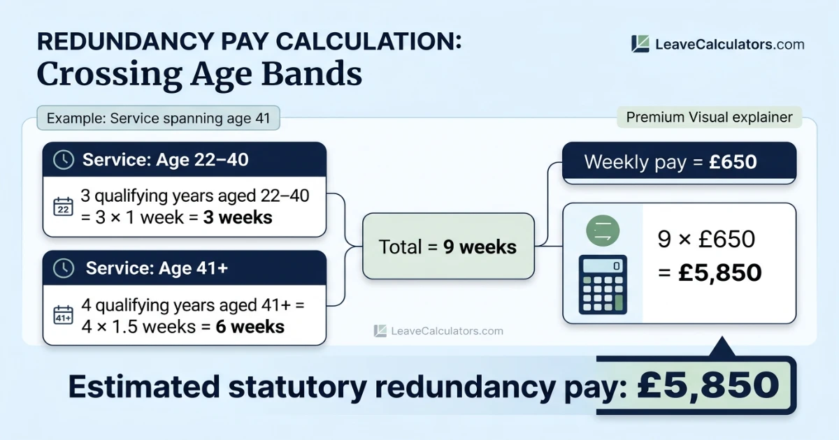 Redundancy pay calculation example showing different age bands