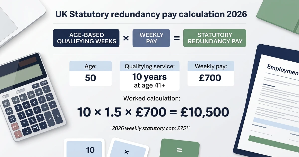 Statutory redundancy pay calculation example using age years of service and weekly pay