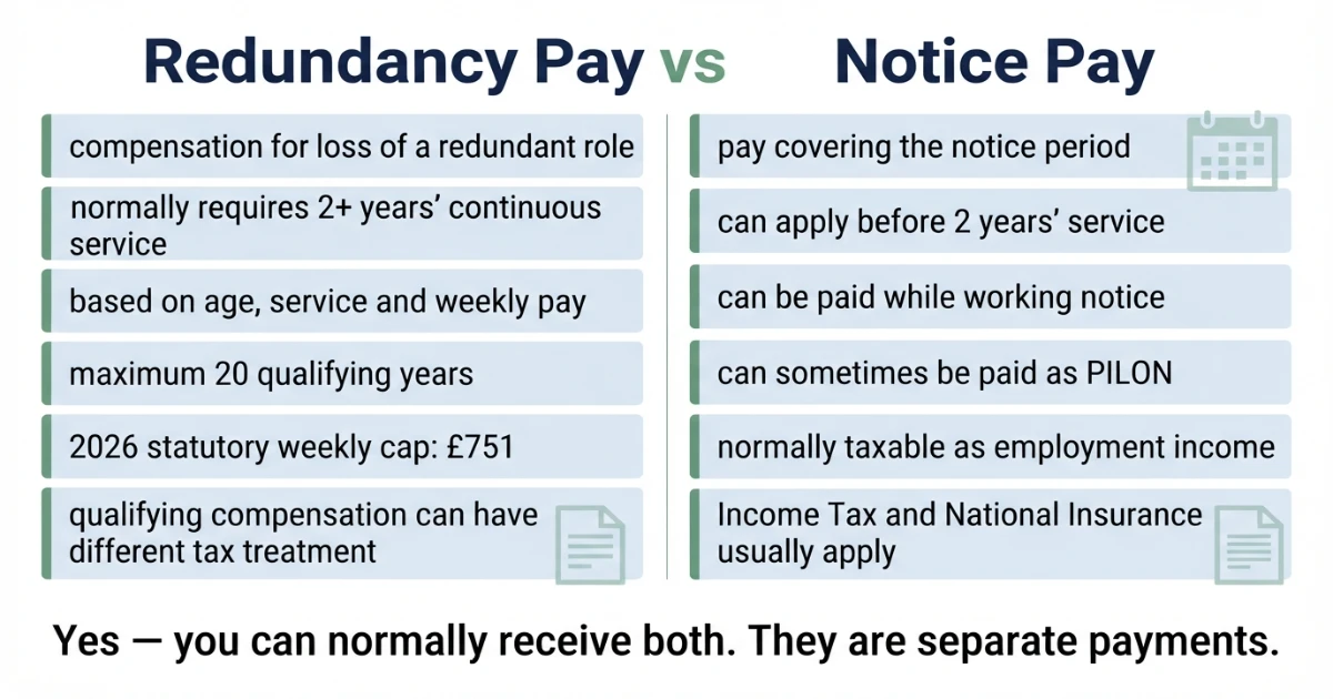 Redundancy pay versus notice pay and PILON comparison