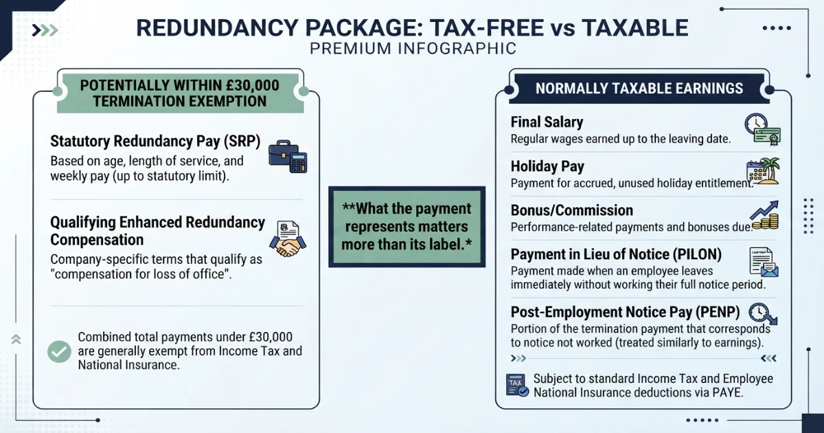 UK redundancy pay 30000 tax free threshold example