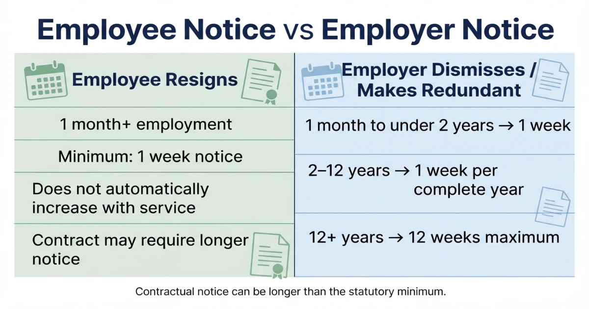 Resignation notice vs employer notice period UK comparison