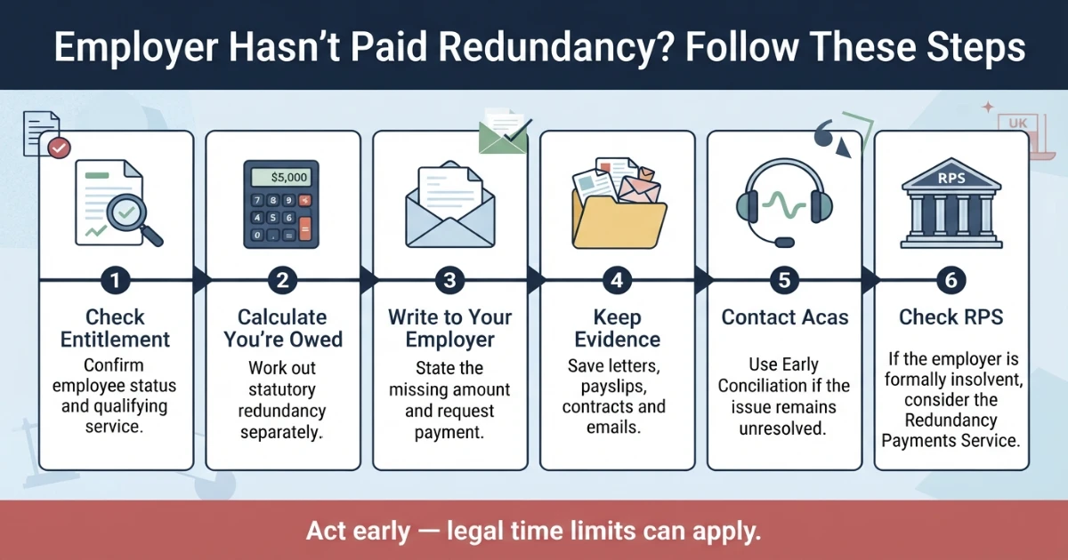 Steps to take when an employer has not paid redundancy pay